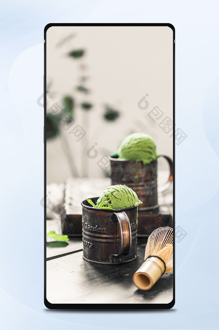 夏天绿色清新抹茶味冰淇淋球做旧手机壁纸