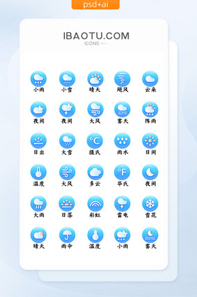 圆形蓝色渐变天气图标icon矢量