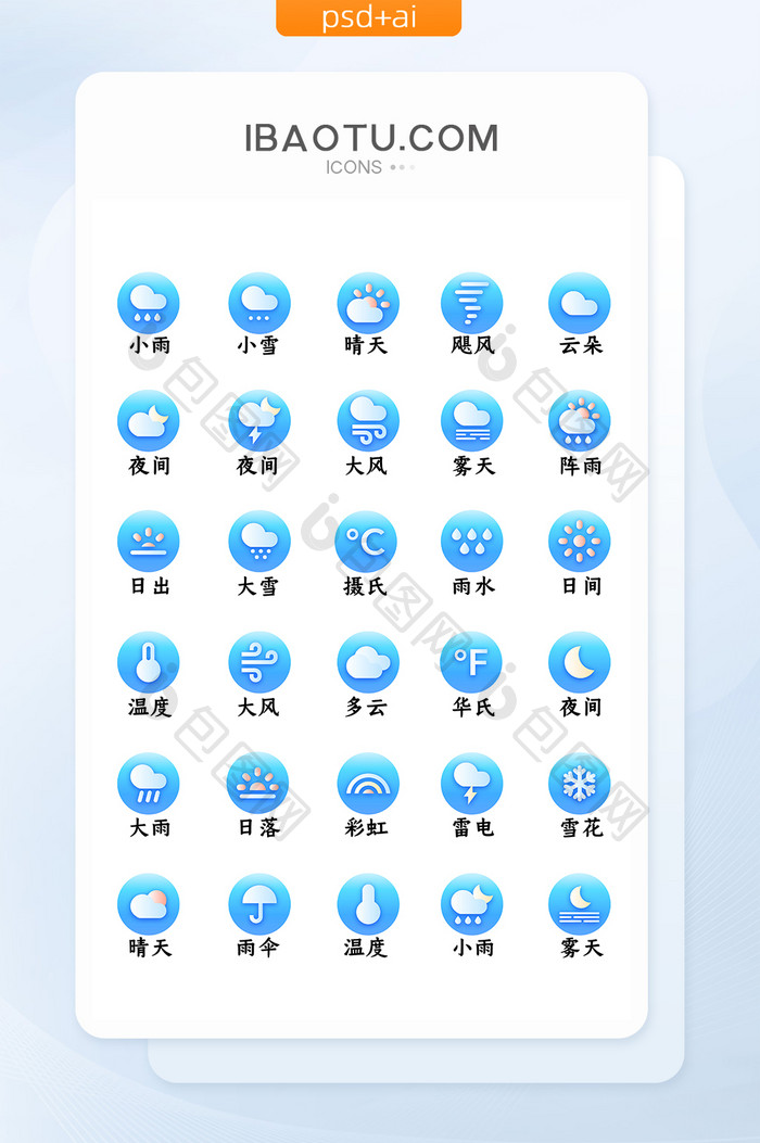 圆形蓝色渐变天气图标icon矢量