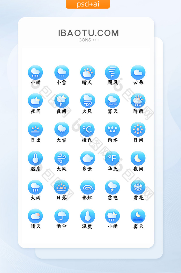 圆形蓝色渐变天气图标icon矢量图片图片
