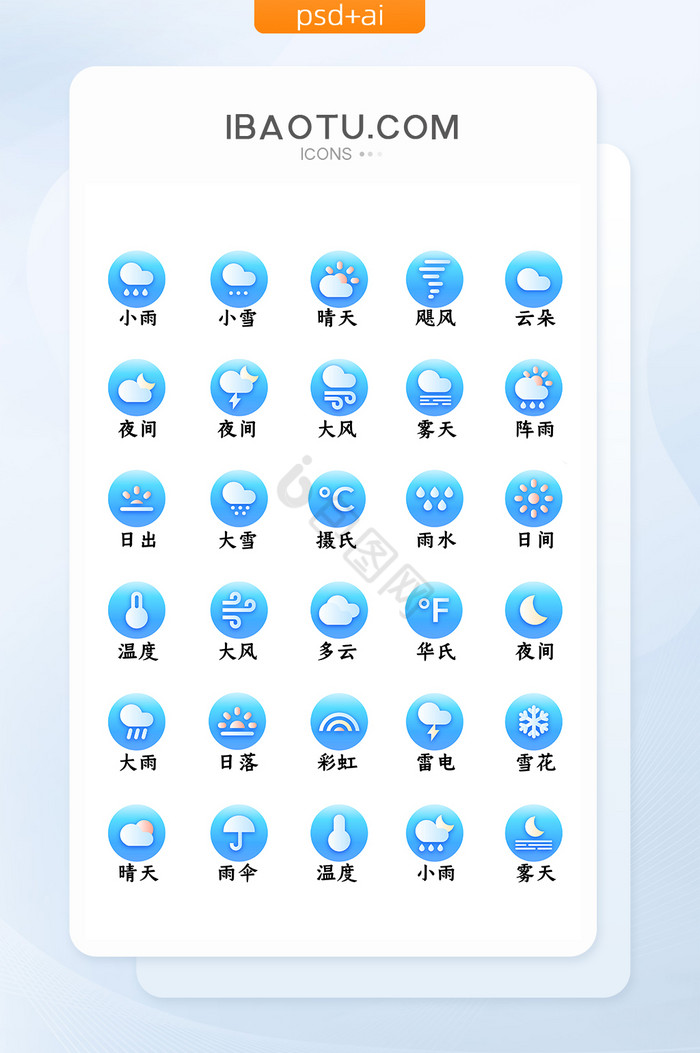 圆形蓝色渐变天气图标icon矢量图片