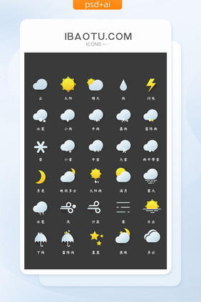 可爱扁平化风格天气图标