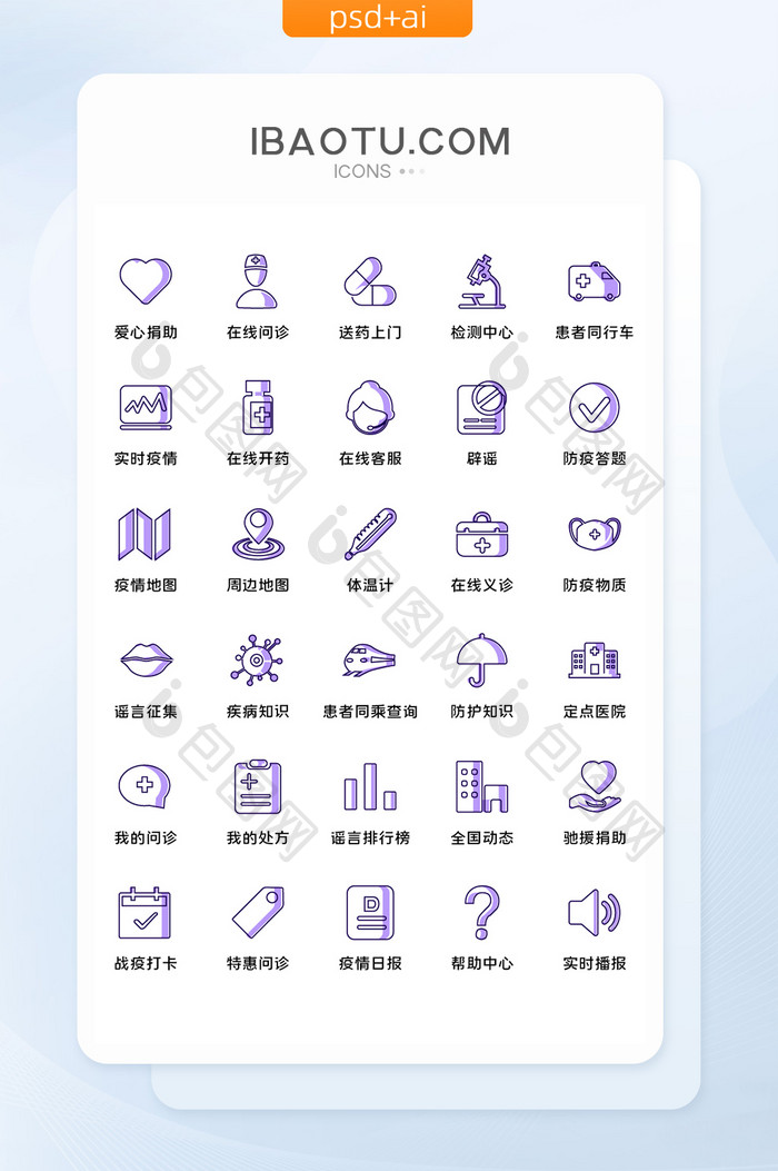 线性医疗抗疫情ui手机主题矢量icon