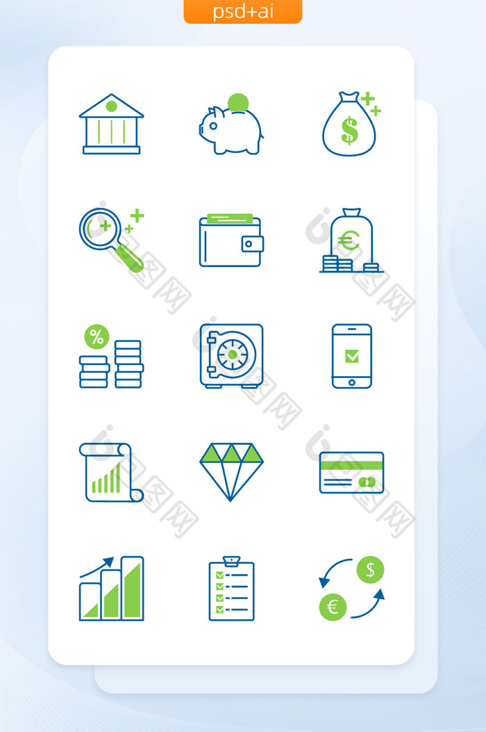 绿色线性商业金融类矢量图标