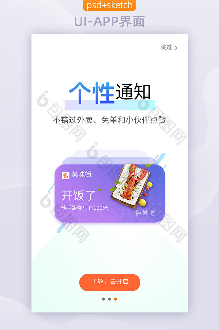 sketch餐饮APP引导页UI移动界面