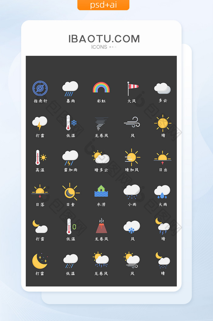彩色扁平天气图标素材icon