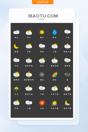 彩色扁平化天气常用icon图标