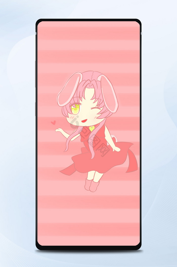 粉色二次元兔子兔女郎可爱风女孩手机壁纸
