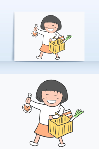 简笔画风格可爱女生日常买菜手机配图表情包