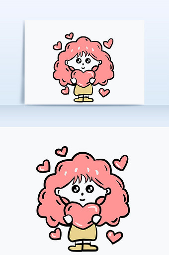 手绘风粉色头发可爱女孩感恩的心静态表情包