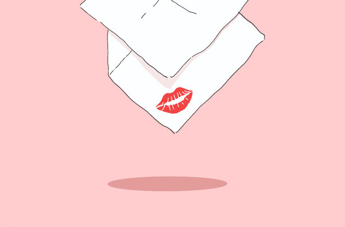 粉色浪漫简约爱心唇印手绘情书壁纸手机海报