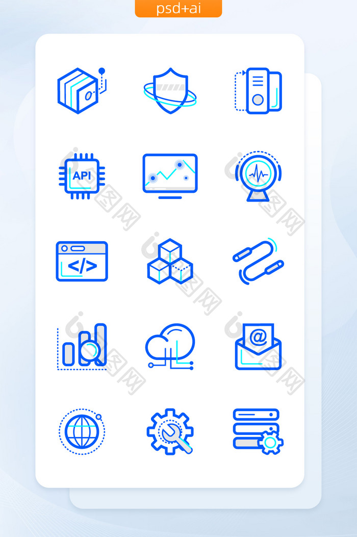蓝色线性大数据矢量图标