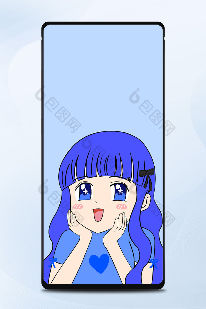 蓝色二次元卡通可爱女孩手机壁纸图片图片