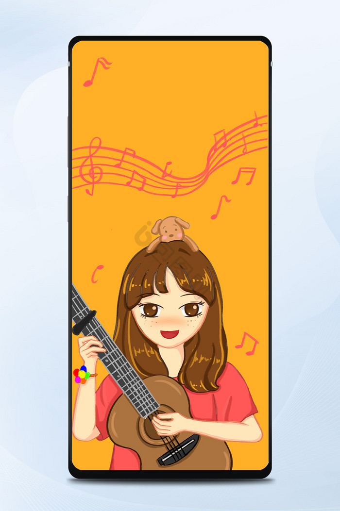 吉他音乐少女卡通女生手机壁纸图片