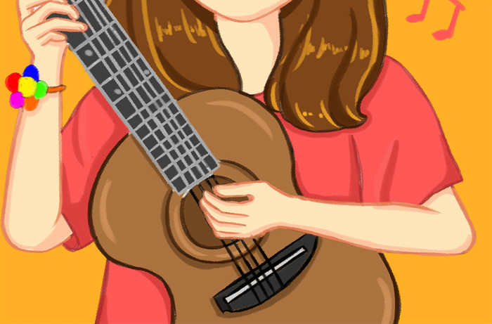 吉他音乐少女卡通女生手机壁纸