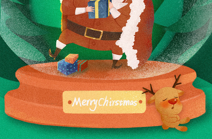 绿色插画圣诞节圣诞老人圣诞树手机壁纸海报