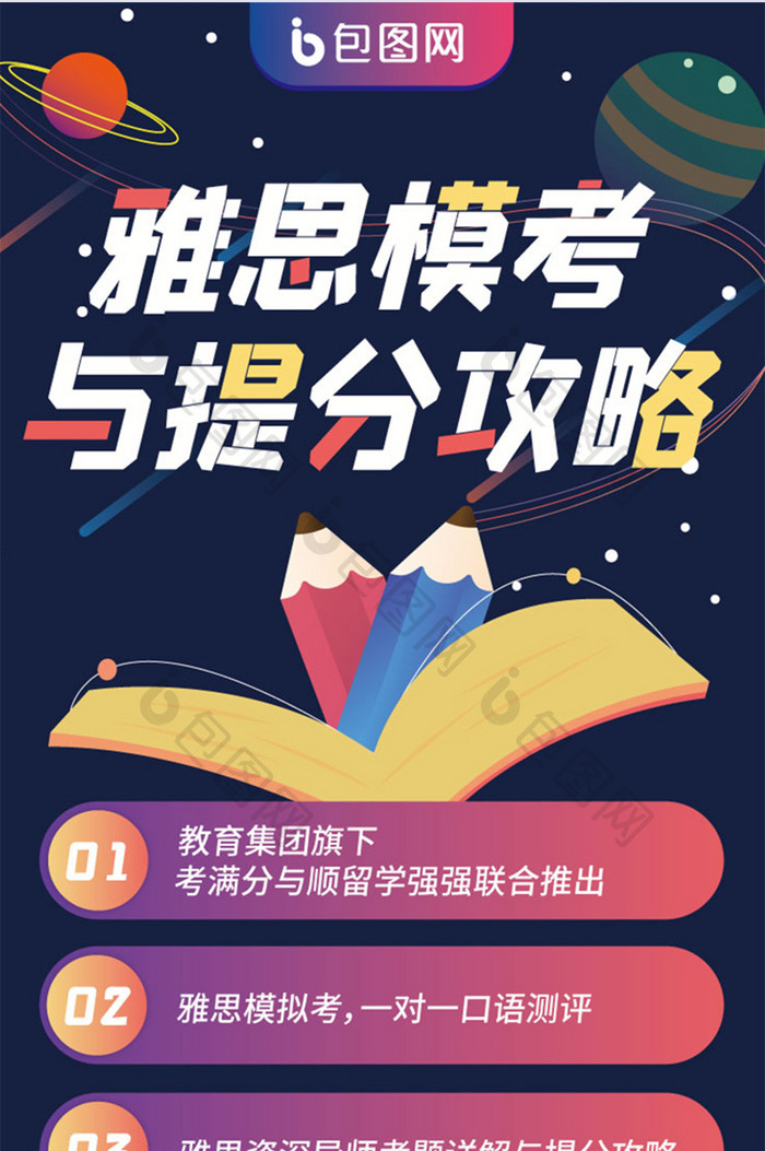 雅思英语模拟考试培训攻略h5信息长图