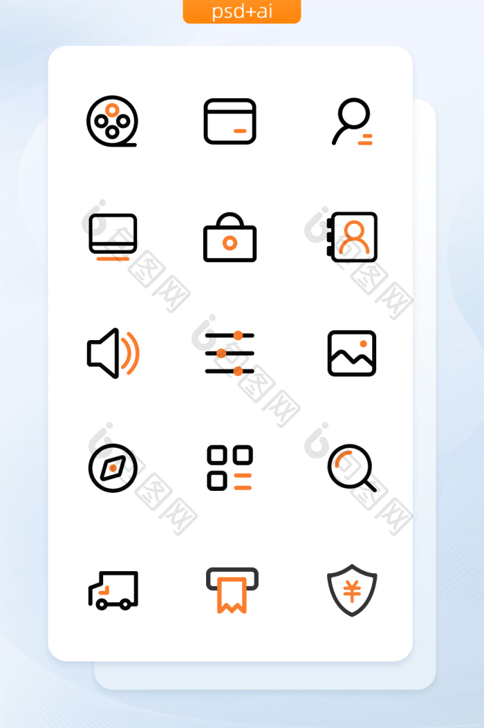 双色黑黄色线性icon图标-包图网