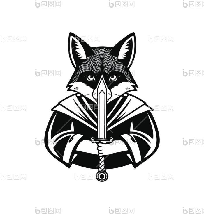 狡猾的狐狸拿着剑png下载-包图网