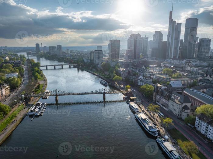 德国法兰克福的鸟瞰图包括美因河商业银行大