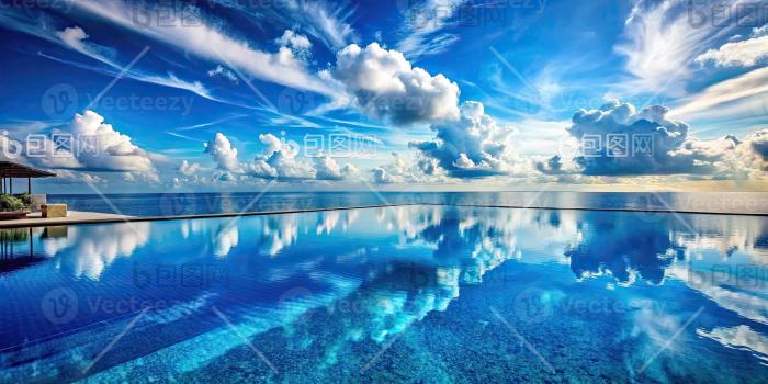 反光的天空与平静的海平面相接图片-包图网