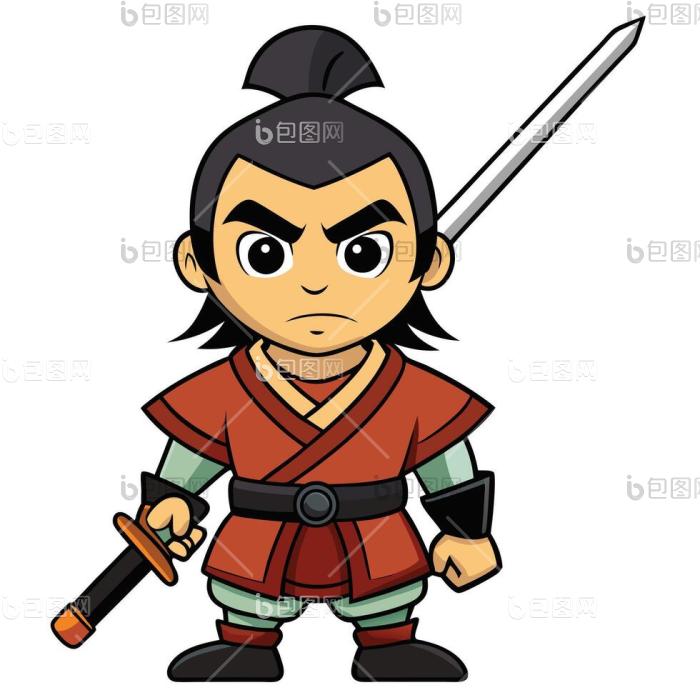 的东方武士角色手持的剑png下载-包图网