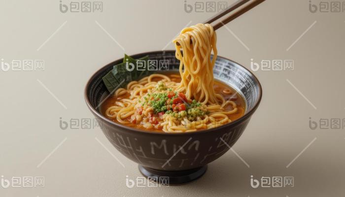 用筷子夹起一碗拉面图片-包图网