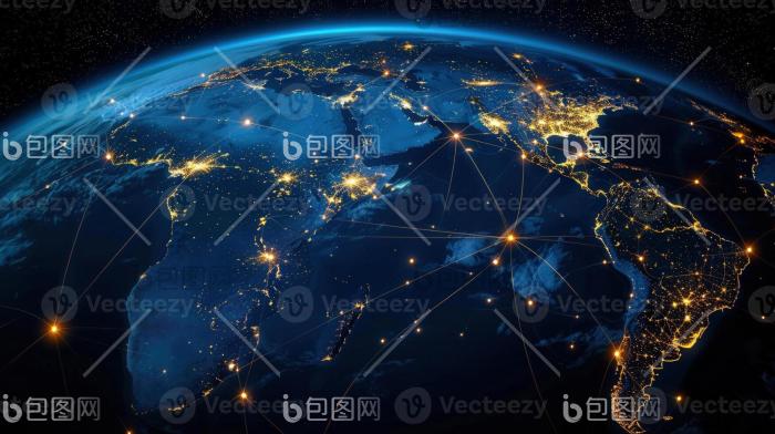 夜晚地球的景色令人惊叹城市灯火通明线路相图片-包图网
